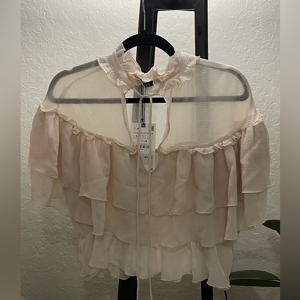 Zara sheer ruffled crop top